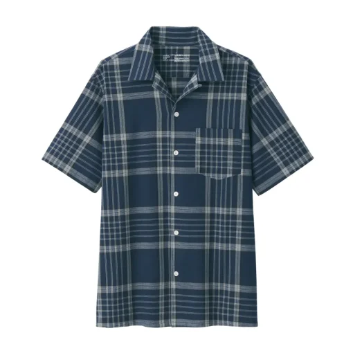 Clearance Men's Madras Check Open Collar Short Sleeve Shirt Shirts & Polos