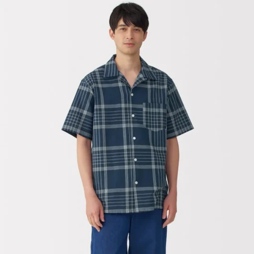 Clearance Men's Madras Check Open Collar Short Sleeve Shirt Shirts & Polos