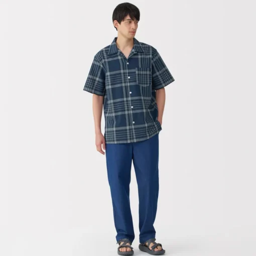 Clearance Men's Madras Check Open Collar Short Sleeve Shirt Shirts & Polos