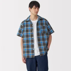 Clearance Men's Madras Check Open Collar Short Sleeve Shirt Shirts & Polos