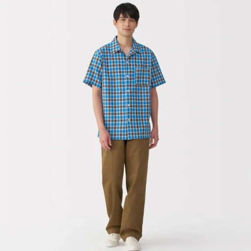 Clearance Men's Madras Check Open Collar Short Sleeve Shirt Shirts & Polos