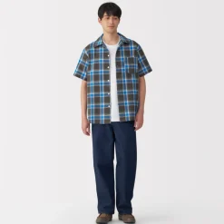Clearance Men's Madras Check Open Collar Short Sleeve Shirt Shirts & Polos