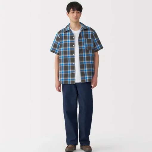 Clearance Men's Madras Check Open Collar Short Sleeve Shirt Shirts & Polos