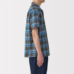 Clearance Men's Madras Check Open Collar Short Sleeve Shirt Shirts & Polos