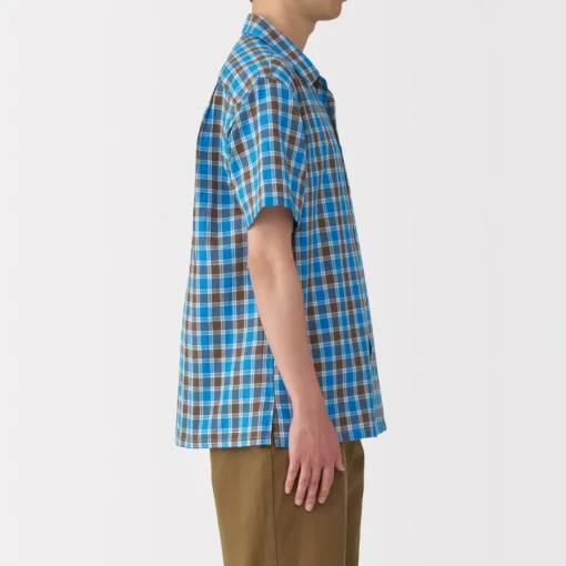Clearance Men's Madras Check Open Collar Short Sleeve Shirt Shirts & Polos