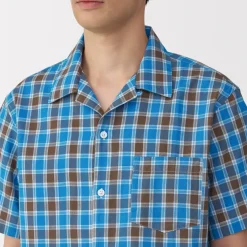 Clearance Men's Madras Check Open Collar Short Sleeve Shirt Shirts & Polos