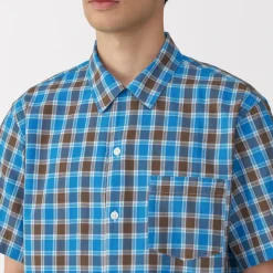 Clearance Men's Madras Check Open Collar Short Sleeve Shirt Shirts & Polos