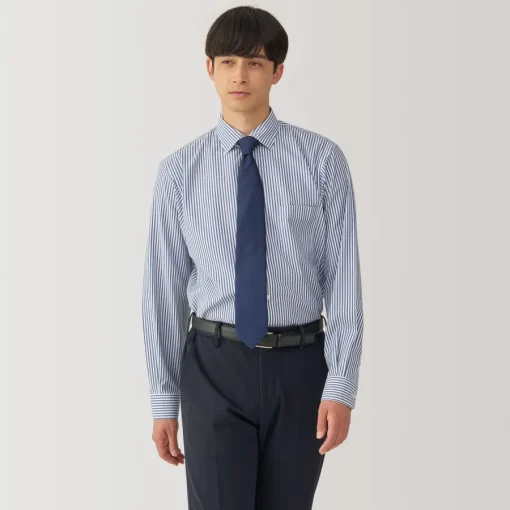 Outlet Men's Non-Iron Semi Wide Collar Striped Shirt Shirts & Polos