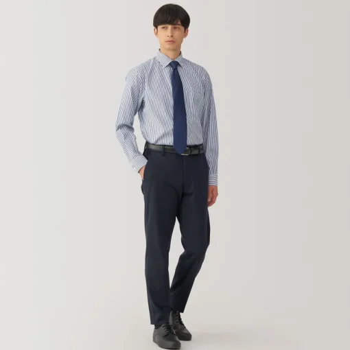 Outlet Men's Non-Iron Semi Wide Collar Striped Shirt Shirts & Polos