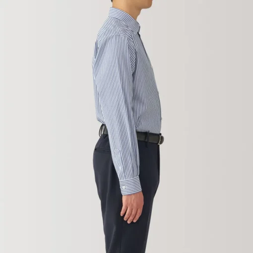 Outlet Men's Non-Iron Semi Wide Collar Striped Shirt Shirts & Polos