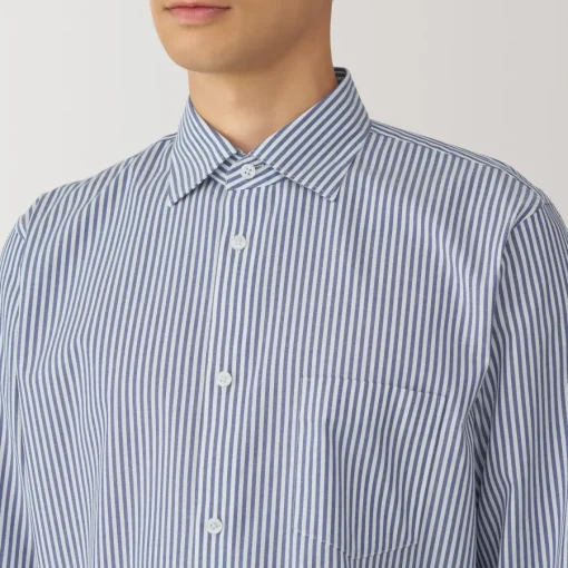Outlet Men's Non-Iron Semi Wide Collar Striped Shirt Shirts & Polos