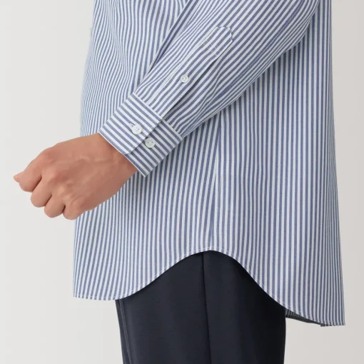 Outlet Men's Non-Iron Semi Wide Collar Striped Shirt Shirts & Polos