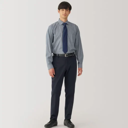 Outlet Men's Non-Iron Semi Wide Collar Striped Shirt Shirts & Polos