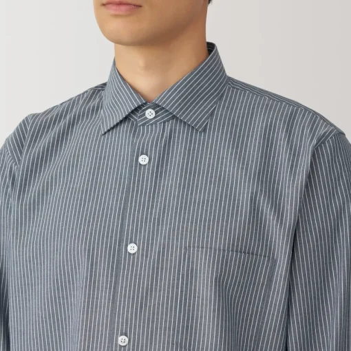 Outlet Men's Non-Iron Semi Wide Collar Striped Shirt Shirts & Polos