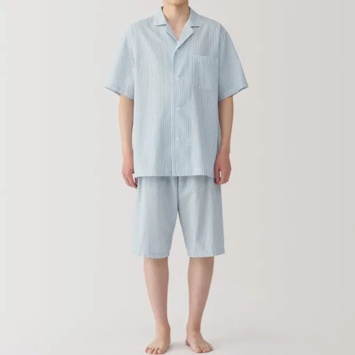 Clearance Men's Side Seamless Seersucker Short Sleeve Pajamas Pajamas & Loungewear|Loungewear