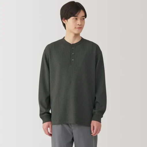 Fashion Men's UV Protection Waffle Henley Long-Sleeve T-Shirt T-Shirts
