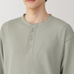 Fashion Men's UV Protection Waffle Henley Long-Sleeve T-Shirt T-Shirts