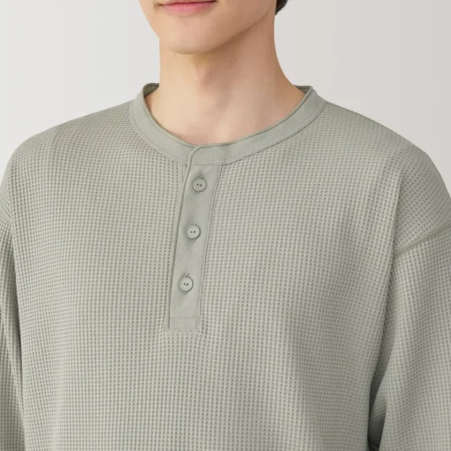 Fashion Men's UV Protection Waffle Henley Long-Sleeve T-Shirt T-Shirts