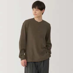 Discount Men's Waffle Henley Neck Long Sleeve T-Shirt T-Shirts