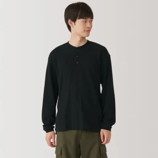 Discount Men's Waffle Henley Neck Long Sleeve T-Shirt T-Shirts