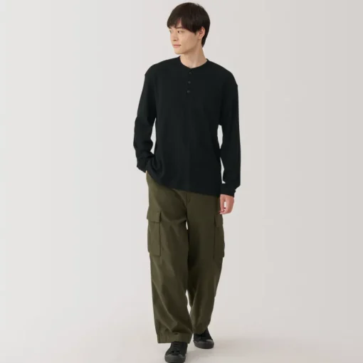 Discount Men's Waffle Henley Neck Long Sleeve T-Shirt T-Shirts