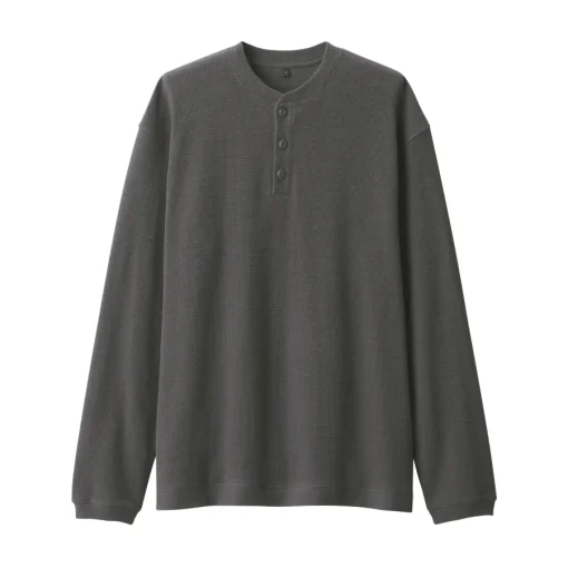Discount Men's Waffle Henley Neck Long Sleeve T-Shirt T-Shirts