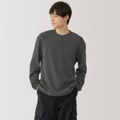 Discount Men's Waffle Henley Neck Long Sleeve T-Shirt T-Shirts