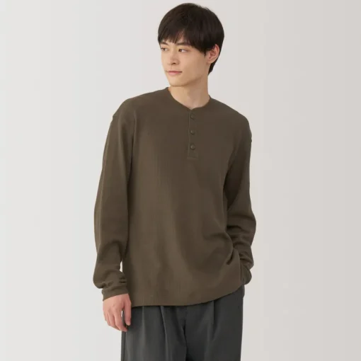 Discount Men's Waffle Henley Neck Long Sleeve T-Shirt T-Shirts