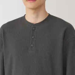 Discount Men's Waffle Henley Neck Long Sleeve T-Shirt T-Shirts