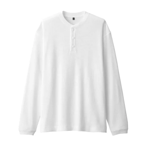 Discount Men's Waffle Henley Neck Long Sleeve T-Shirt T-Shirts