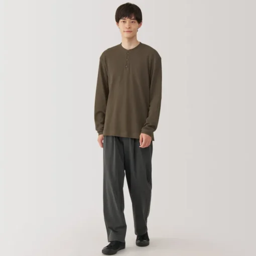 Discount Men's Waffle Henley Neck Long Sleeve T-Shirt T-Shirts