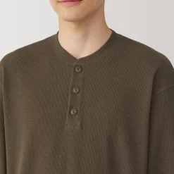 Discount Men's Waffle Henley Neck Long Sleeve T-Shirt T-Shirts