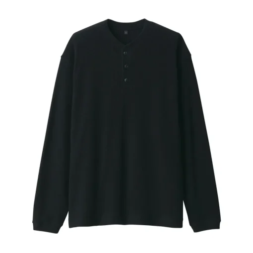 Discount Men's Waffle Henley Neck Long Sleeve T-Shirt T-Shirts