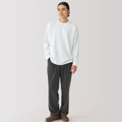 Clearance Men's Washed Heavy Weight Crew Neck Long Sleeve T-Shirt T-Shirts