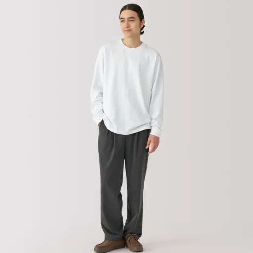 Clearance Men's Washed Heavy Weight Crew Neck Long Sleeve T-Shirt T-Shirts