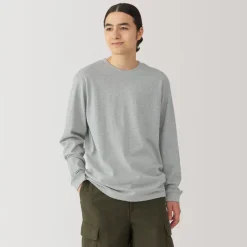 Clearance Men's Washed Heavy Weight Crew Neck Long Sleeve T-Shirt T-Shirts