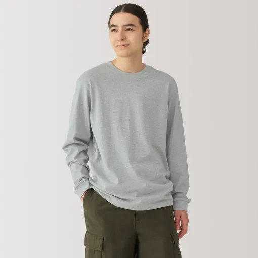 Clearance Men's Washed Heavy Weight Crew Neck Long Sleeve T-Shirt T-Shirts