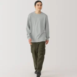 Clearance Men's Washed Heavy Weight Crew Neck Long Sleeve T-Shirt T-Shirts