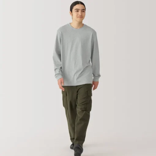 Clearance Men's Washed Heavy Weight Crew Neck Long Sleeve T-Shirt T-Shirts