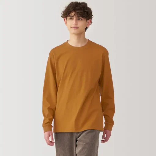 Clearance Men's Washed Heavy Weight Crew Neck Long Sleeve T-Shirt T-Shirts