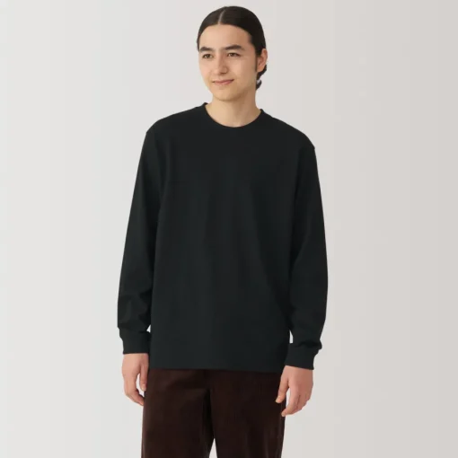 Clearance Men's Washed Heavy Weight Crew Neck Long Sleeve T-Shirt T-Shirts