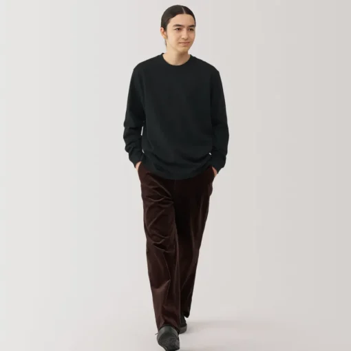 Clearance Men's Washed Heavy Weight Crew Neck Long Sleeve T-Shirt T-Shirts
