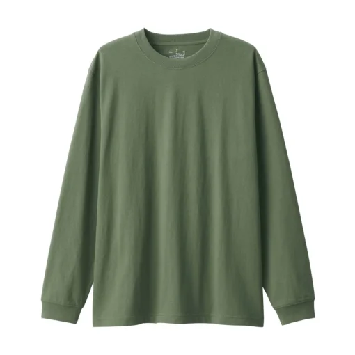 Clearance Men's Washed Heavy Weight Crew Neck Long Sleeve T-Shirt T-Shirts