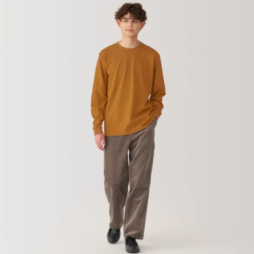 Clearance Men's Washed Heavy Weight Crew Neck Long Sleeve T-Shirt T-Shirts