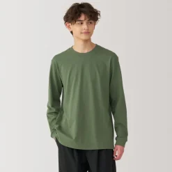 Clearance Men's Washed Heavy Weight Crew Neck Long Sleeve T-Shirt T-Shirts
