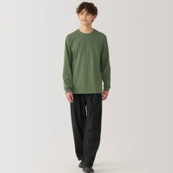 Clearance Men's Washed Heavy Weight Crew Neck Long Sleeve T-Shirt T-Shirts