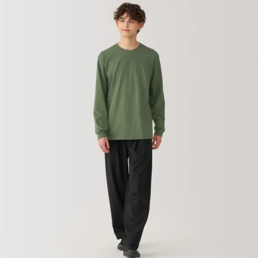 Clearance Men's Washed Heavy Weight Crew Neck Long Sleeve T-Shirt T-Shirts
