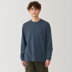 Clearance Men's Washed Heavy Weight Crew Neck Long Sleeve T-Shirt T-Shirts