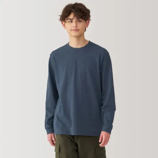 Clearance Men's Washed Heavy Weight Crew Neck Long Sleeve T-Shirt T-Shirts