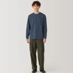 Clearance Men's Washed Heavy Weight Crew Neck Long Sleeve T-Shirt T-Shirts